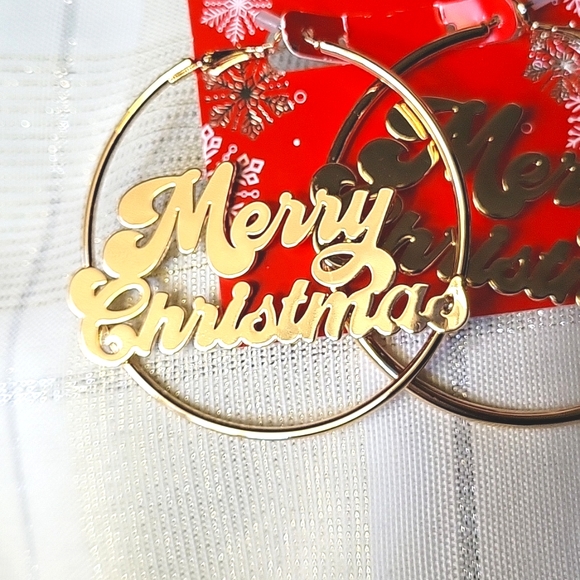 Merry Christmas Hoop Earrings - Picture 2 of 3